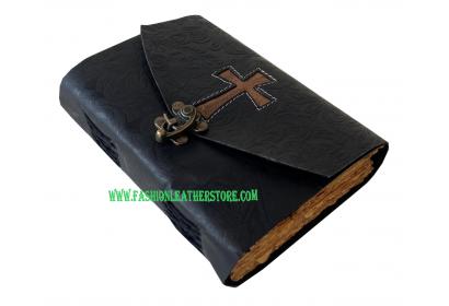 cross symbol garden flower leather journal